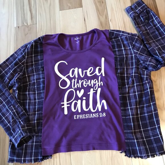 Flannel Tee Upcycle, Size L-XL: Oversized Graphic T-Shirt, Christian Faith Shirt - Picture 9 of 10